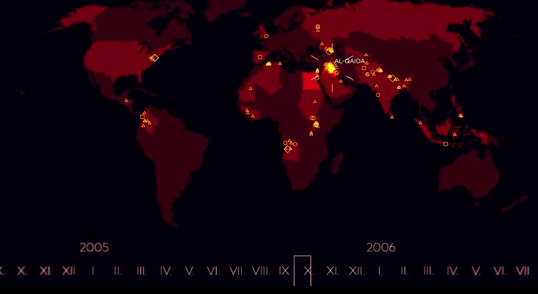 この15年間に起こった「テロ」を世界地図で時系列に表した映像